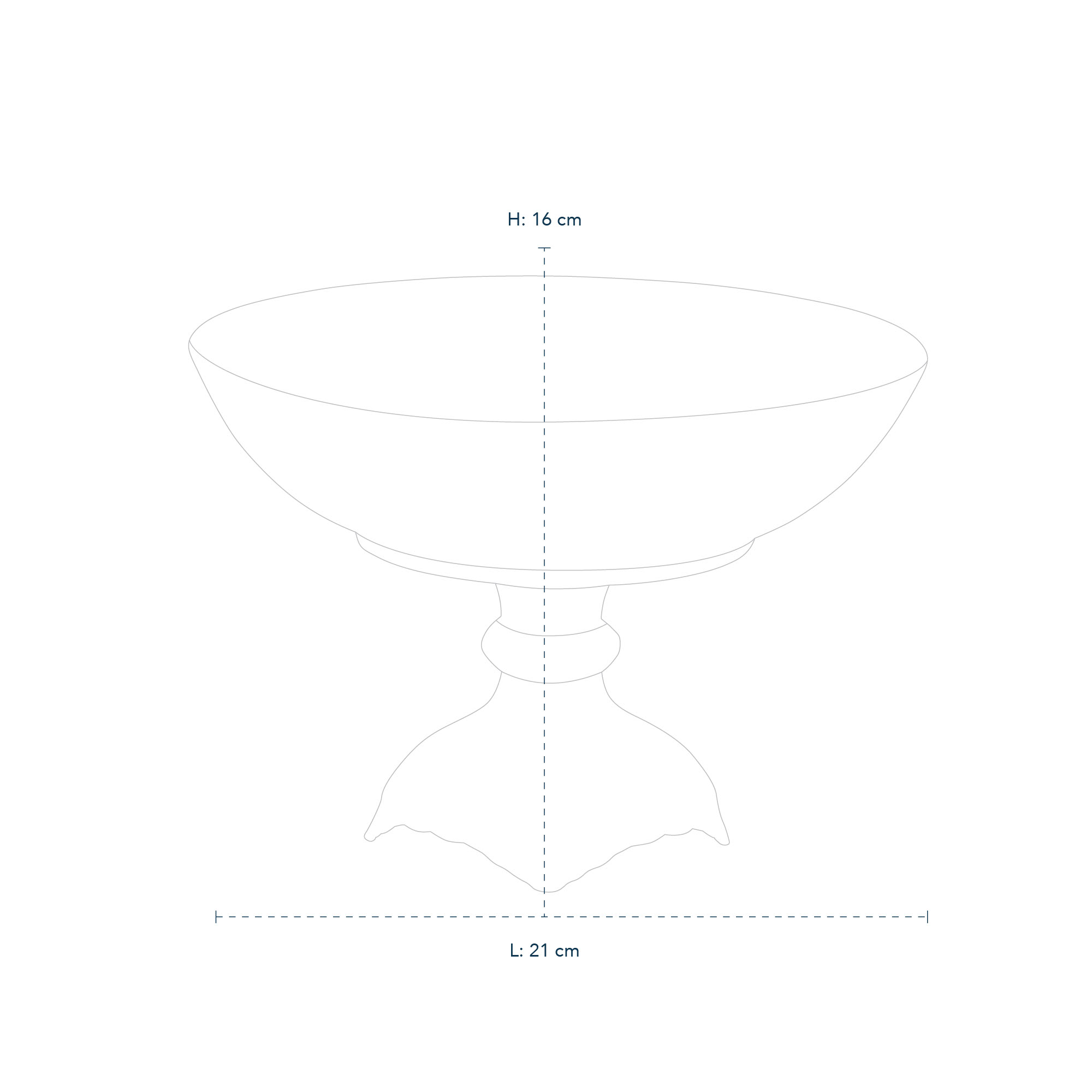 line drawing of 1016762 blue fluted plain bowl on stand 15cm